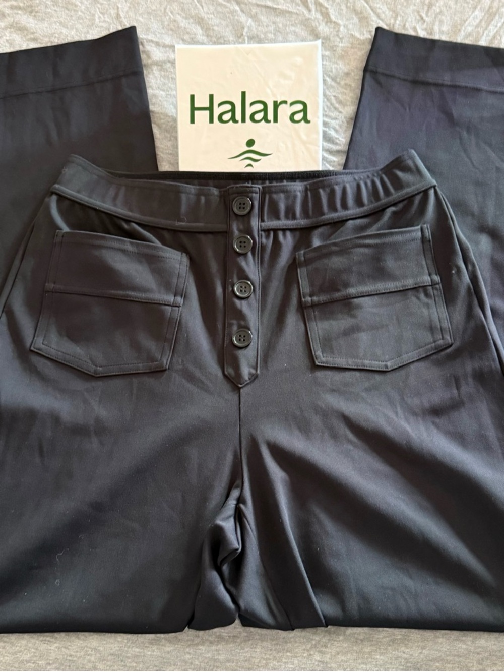 HALARA Black Button-Front Pocket Active Pants